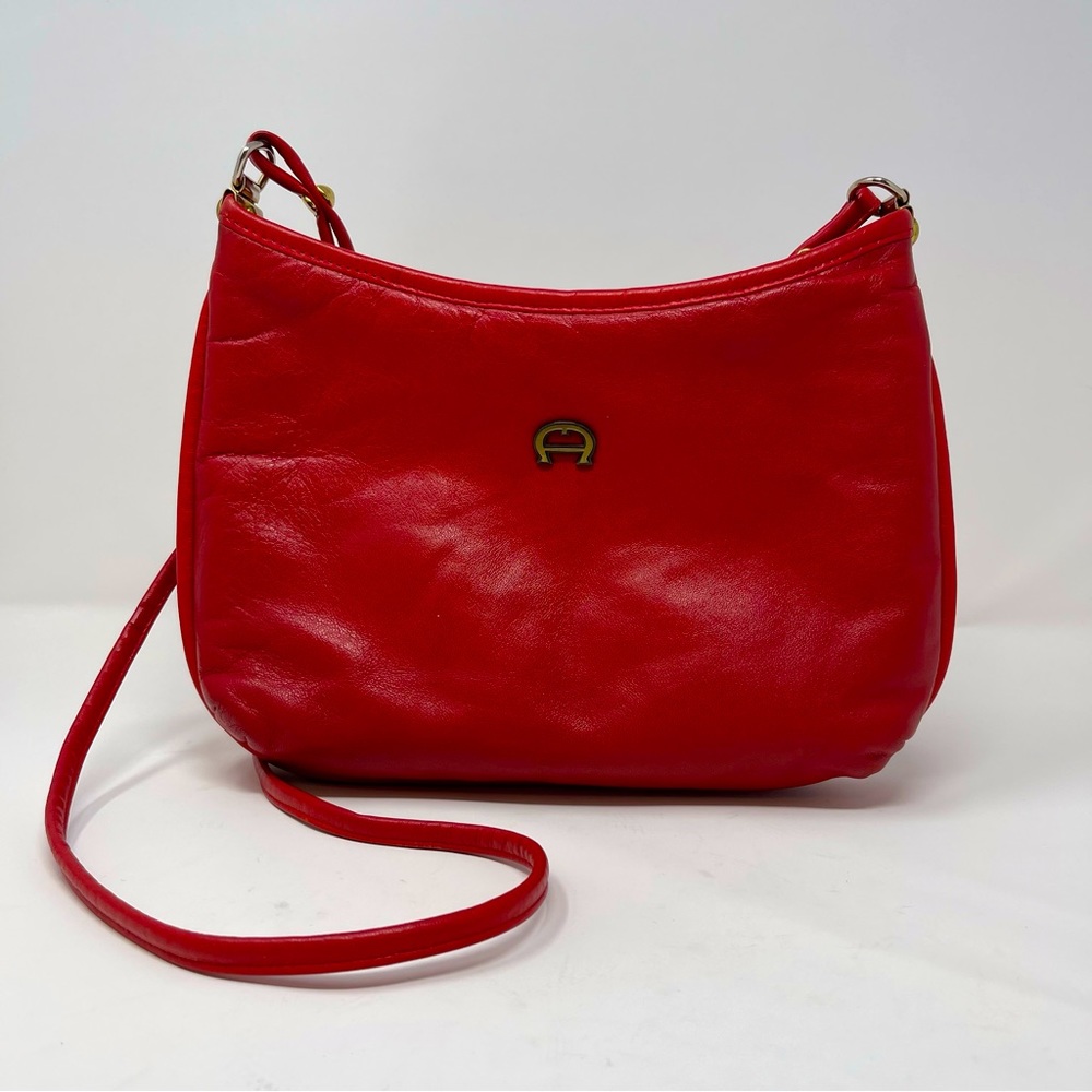 Etienne Aigner Vintage Soft Red Leather Purse Long Strap Lined Zipinside Pocket